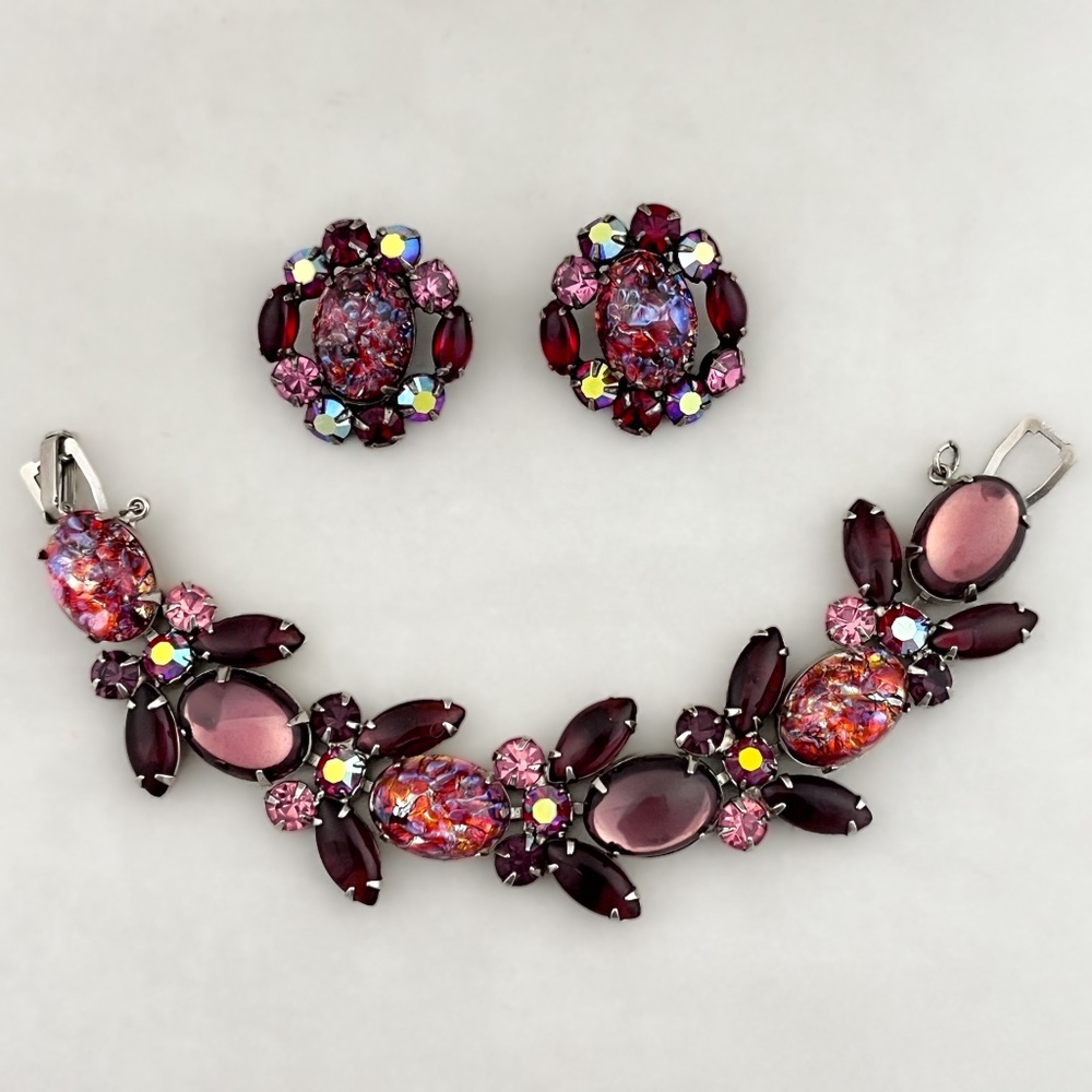 Vintage Juliana For Weiss Cats Eye Cabochon Bracelet And Earring Set